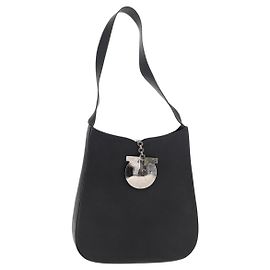 Gancini Schultertasche aus schwarzem Leder mit Silber von Salvatore Ferragamo Auth bs30966