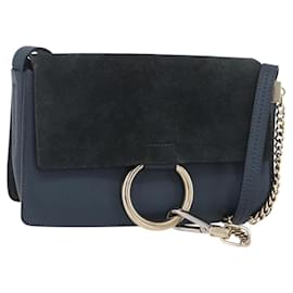 Chloé Borsa a Spalla Chloe Fay in Pelle Scamosciata Blu Oro Auth BA8055