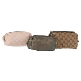 Pochette GG Canvas Gucci 3 pezzi Rosa Oro beige Auth bs30858
