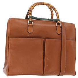Bolsa de mão em couro GUCCI Bamboo 2 em 1 Marrom Dourado 002 2855 03222 0 Auth 150280