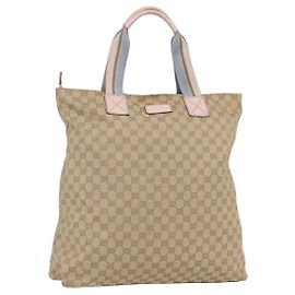 GUCCI GG Canvas Sherry Line Tote Bag Beige Gold 131233 Auth BA7975
