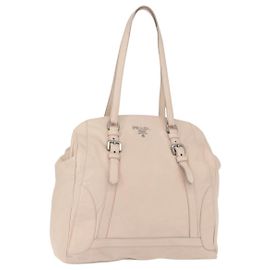 Prada Borsa a Spalla in Pelle Beige Argento Auth ka071