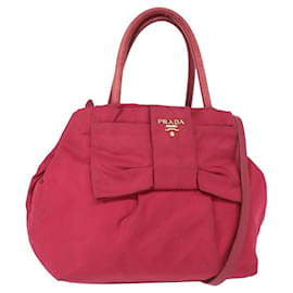 Borsa a mano in nylon PRADA con nastro 2 in 1 Rosso Oro Auth 151316