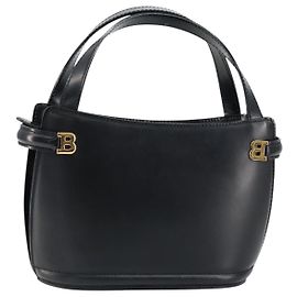 BALLY Bolsa de mão de couro preto e dourado Auth gh1264