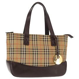 Borsa Tote Nova Check Burberry in Tela Beige Oro Auth 147419