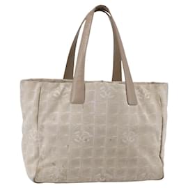CHANEL Neue Reise Tote Tasche Nylon Beige Gold CC Auth ti3466