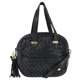 BALLY Borsa a mano in pelle 2 vie Nero Oro Auth BA7024