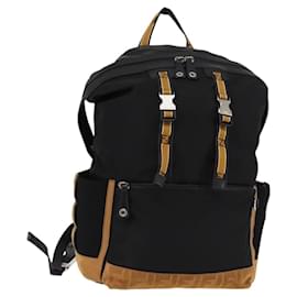 Zaino in tela Zucca FENDI Nero Argento Auth hk3119