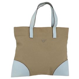 PRADA Borsa a mano in tela beige argento autentica 146982