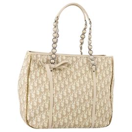 Borsa a catena romantica in tela Trotter Christian Dior PVC beige argento autentica 146345