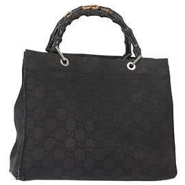 Borsa a mano in tela GG Bamboo di GUCCI Nero Argento 002 1010 3754 Auth BA7280