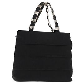 Borsa a mano Vala in tela nera e argento di Salvatore Ferragamo Auth BA7330