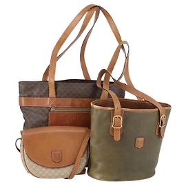 Céline Borsa a Spalla in Tela Macadam CELINE PVC 3 Pezzi Beige Marrone Auth 148968