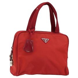 PRADA Sac à main en nylon rouge argent Auth ep11558