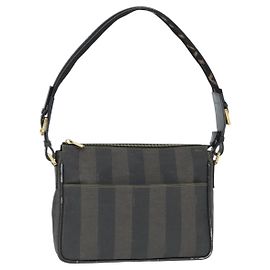 Borsa a Spalla in Tela Pecan FENDI PVC Nero Marrone Auth 150756