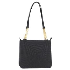 BALLY Bolso de Hombro Acolchado de Cuero Negro y Dorado Auth 153353