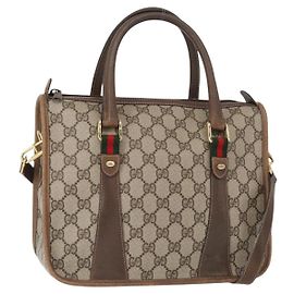Gucci GG Supreme Web Sherry Line Tasche PVC 2way Beige Gold 41 02 039 Auth ep11903