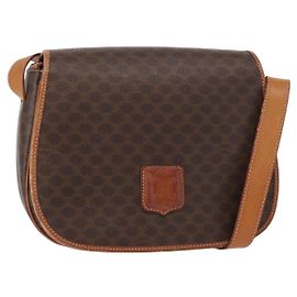 Céline CELINE Macadam Canvas Shoulder Bag PVC Leather Brown Gold Auth ep11909