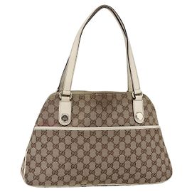 Bolsa Tote GG em Lona Gucci Bege Dourado 163288 Auth 152561