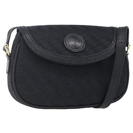 GUCCI Shoulder Bag Canvas Black Gold Auth ep11952