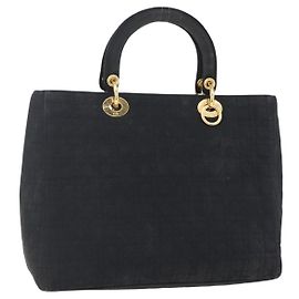Christian Dior Borsa Lady Dior Canage in nylon nero e oro Auth 152936