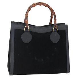 Borsa a Mano in Bambù GUCCI Camoscio Nero Oro 002 2865 0260 Auth ep11733