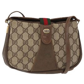 GUCCI GG Supreme Web Sherry Line Tasche aus PVC Beige Gold 72 02 024 Auth BA7793