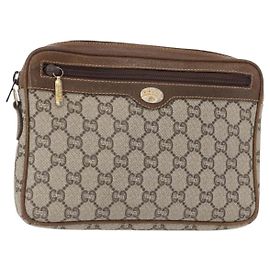 GUCCI GG Plus Supreme Clutch Bag PVC Beige Oro Auth bs31132