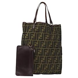 FENDI Zucca Canvas Handtasche Schwarz Braun Silber Authentisch 152992 - Fendi