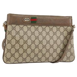 Gucci GG Supreme Web Sherry Line Schultertasche PVC Beige 904 02 035 Auth 153952