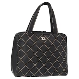 CHANEL Borsa a Mano Wild Stitch in Pelle di Agnello Nera CC Auth BA8410