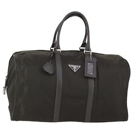 Bolsa Boston PRADA em nylon e couro caqui prata autêntica bs31176