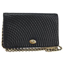 BALLY Borsa a Spalla in Pelle Trapuntata con Catena Nero Oro Auth th6489