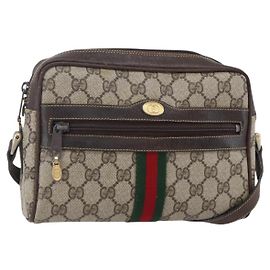 Bolsa de Ombro Gucci GG Supreme Web Sherry Line PVC Bege Ouro 010 378 Auth 150379