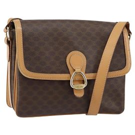 Céline Borsa a Spalla in Tela Macadam CELINE in Pelle PVC Marrone Oro Auth ka274