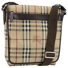 Borsa a Spalla Burberry Nova Check PVC Beige Oro Auth 153196