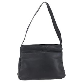 LOEWE Anagramm Schultertasche Leder Schwarz Gold Auth 153121