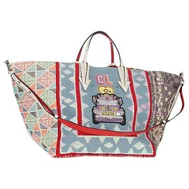 Borsa Tote in tela Christian Louboutin 2 in 1 Blu Argento Auth BA8017V
