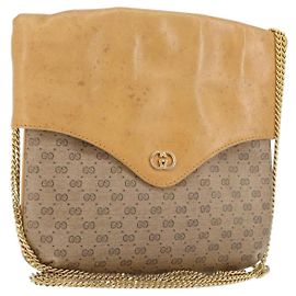 Bolso de hombro de PVC cuero Micro GG Supreme con cadena GUCCI beige dorado Auth ep12132