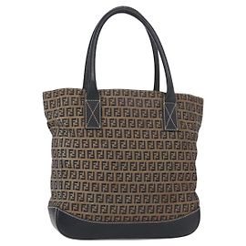 Bolso tote de lona Zucchino FENDI azul marino plata auténtico ka336