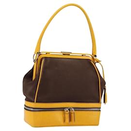 PRADA Borsa a Mano in Tela Gialla Marrone Auth 154533