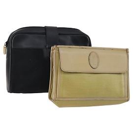 SAINT LAURENT Borsa Clutch in Pelle 2 Set Beige Nero Auth bs30862