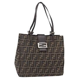 Borsa a Spalla in Tela Zucca FENDI Nera e Marrone Auth ka260