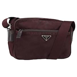 Bolso de Hombro PRADA Nylon Burdeos Plata Auth 154535