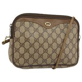 Gucci Bolso de Hombro GG Supreme PVC Beige Dorado 97 02 068 Auth 154585