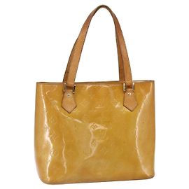 LOUIS VUITTON Bolsa de Mão Monogram Vernis Houston Bege M91004 LV Auth bs30514