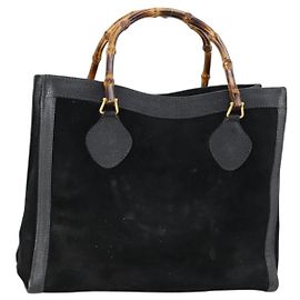 Bolsa de mão em couro camurça Gucci Bamboo Preto Ouro 002 2853 0260 0 Auth ep11688