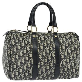 Borsa Boston in tela Trotter Christian Dior PVC Nero Oro Auth 148883