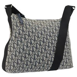 Borsa a spalla in tela Trotter Christian Dior blu navy argento autentica bs30973