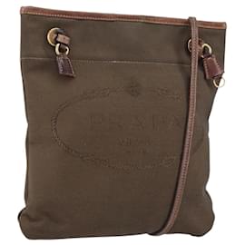 Borsa a Spalla PRADA in Tela Marrone Scuro Oro Auth ka080
